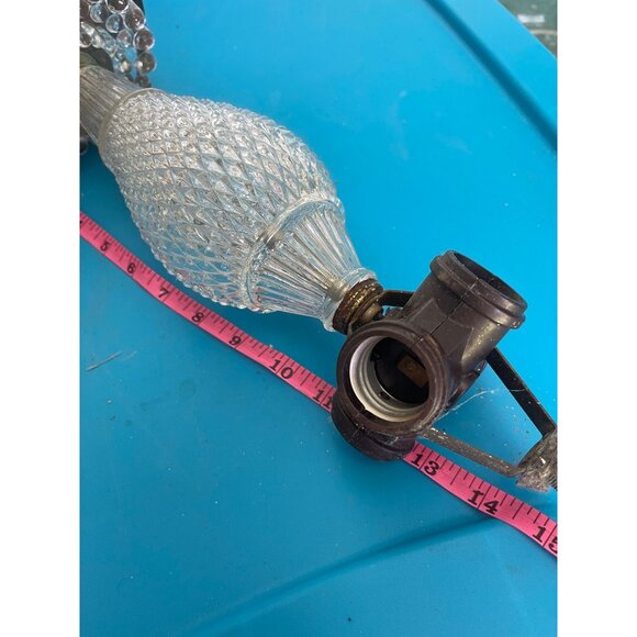 Antique Diamond Point 1920's Glass And Brass Hanging Ceiling Four Bulb Light - Picture 2 of 10